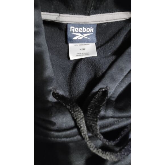 Reebok Hoodie Men Size M Black Spell Out Logo Pocket Polyester Pullover - Picture 5 of 5